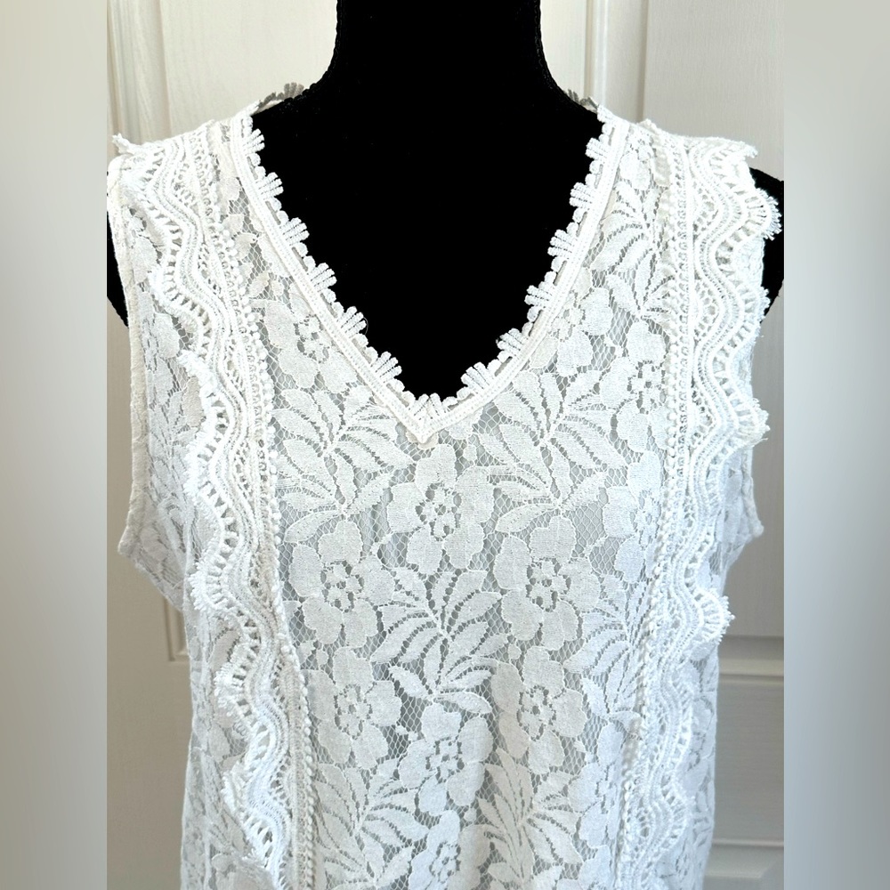 White Lace V-Neck Blouse, fully lined, L